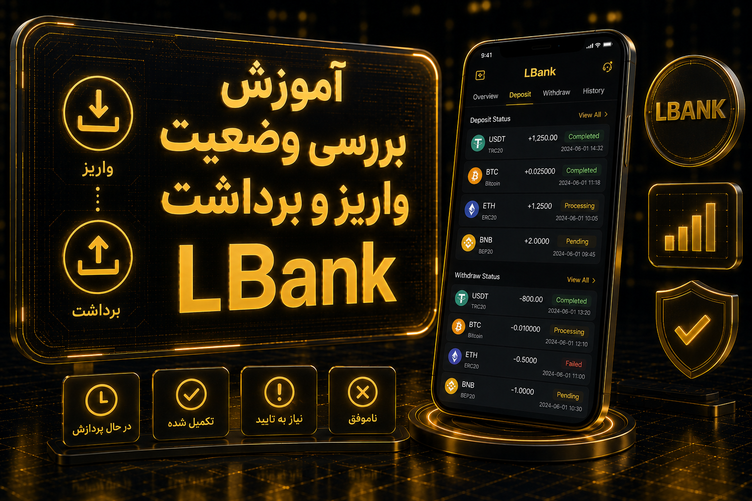 پیگیری واریز و برداشت LBank