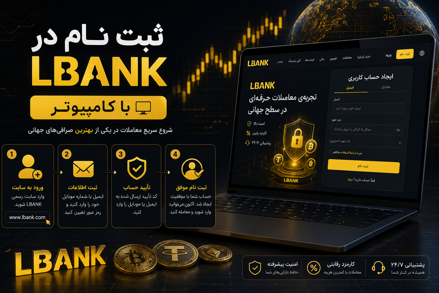ثبت نام LBank با کامپیوتر
